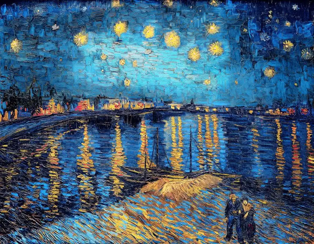 [装饰画高清大图]0002_梵高_02梵高罗纳河畔的星夜(90x70)-世界名画