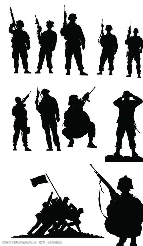 各种姿态的士兵剪影图片