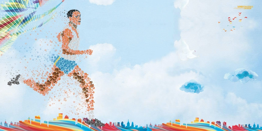 蓝色卡通校园运动会海报背景