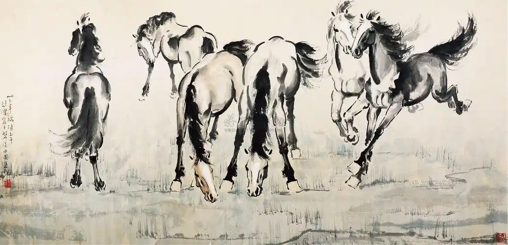 0564六骏图镜片纸本