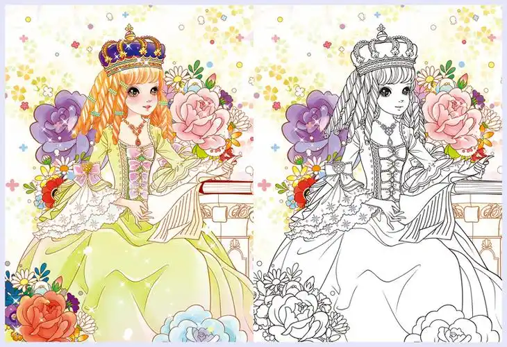 涂色画《公主炫彩涂色画花国仙子》小公主画画女孩公主画少女仙子