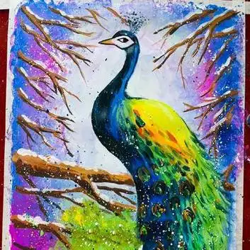 7-9岁《孔雀08》儿童创意水粉画