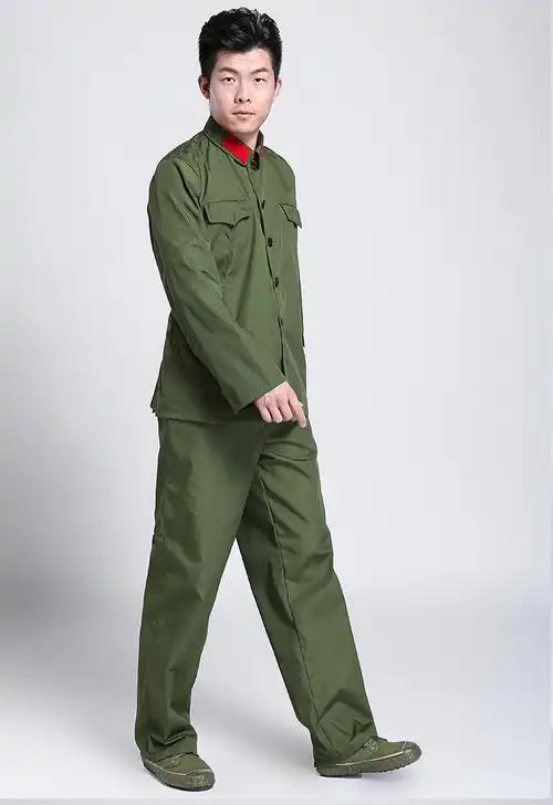 的确良65老式套装男涤卡老款怀旧干服聚会服装六五式绿女65军迷服装