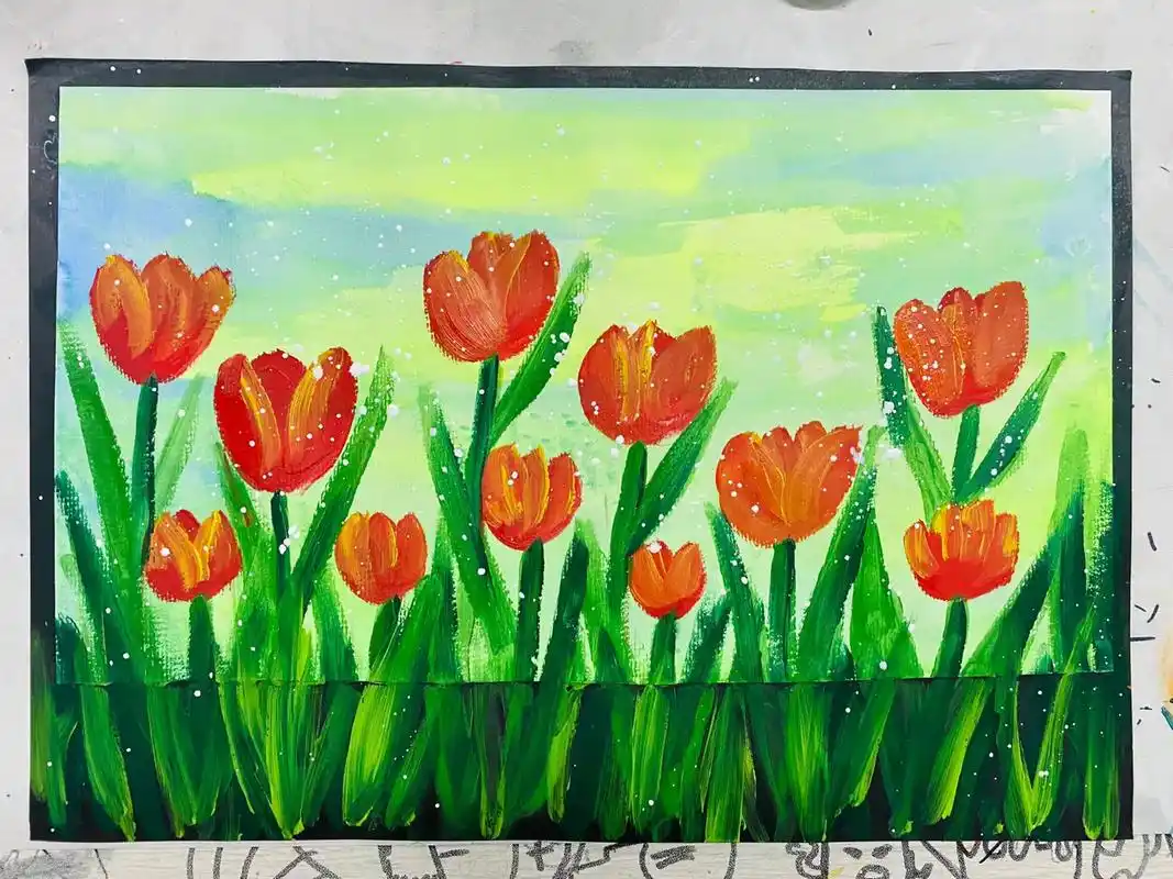 水粉郁金香又简单又好看,适合5岁左右的小朋友#一起学画画 # - 抖音