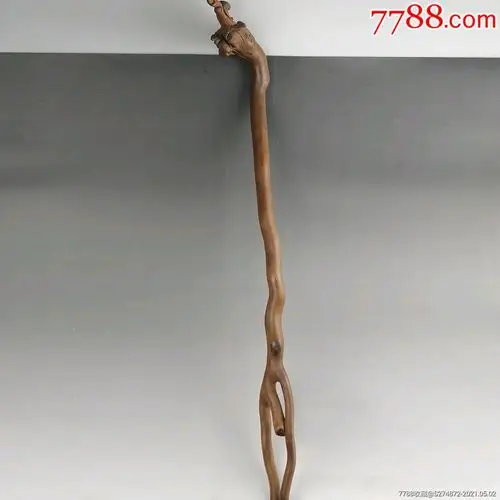 民俗旧藏自然根雕龙头拐杖