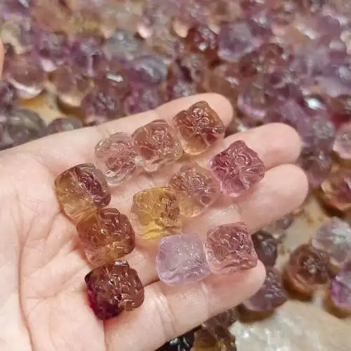 天然萤石醒狮手工diy手链项链配饰百搭浅粉紫色深紫色配件批发