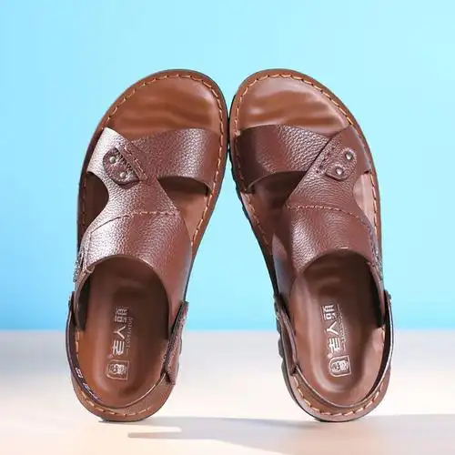 老人头新款真皮凉鞋一件代发男士沙滩鞋男凉鞋116c906卡其棕色