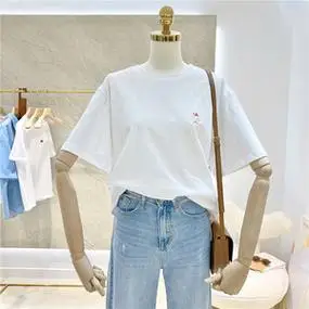 纯棉百搭简约刺绣卡通夏季新款宽松显瘦圆领白色打底衫t恤女半袖