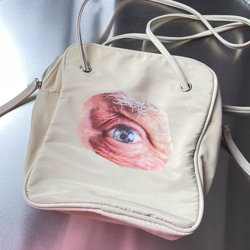 韩国小众鬼马设计趣味奇特眼睛耳朵图案方形印花双肩带单肩包包