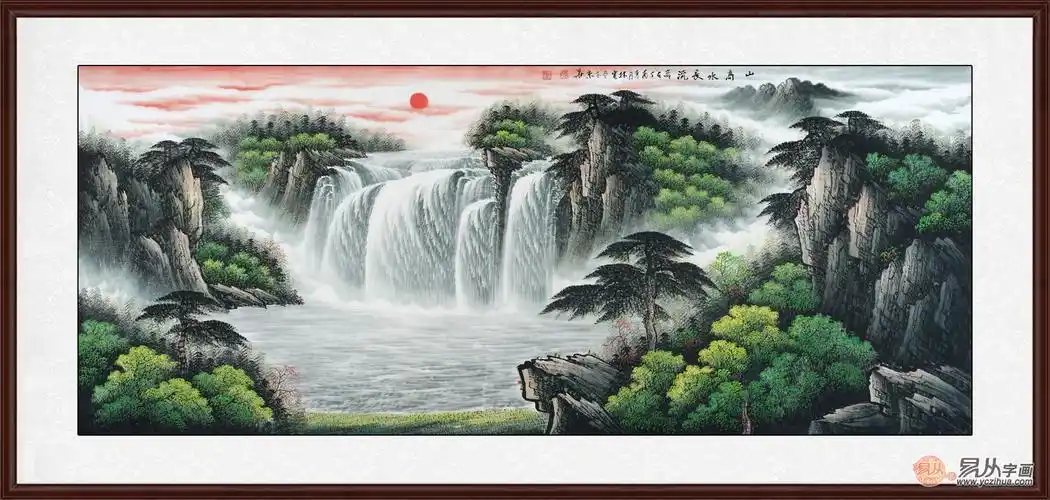 这幅风水画挂在办公室里,以旺财运为主,而其本身所形成的"山水环抱,藏