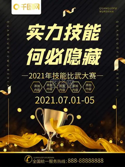 简约黑金色立体字技能大赛宣传海报