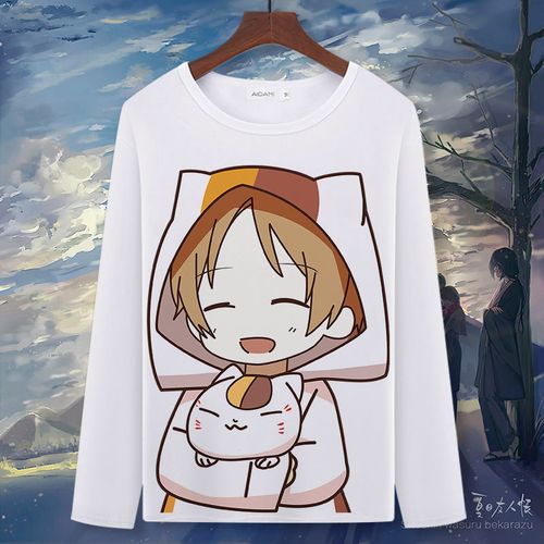 夏目友人帐t恤猫咪老师卡通动漫长袖秋装男女学生休闲上衣打底衫