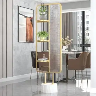 简约现代入户门落地装饰进门遮挡玻璃隔断金属可移动玄关客厅屏风金色