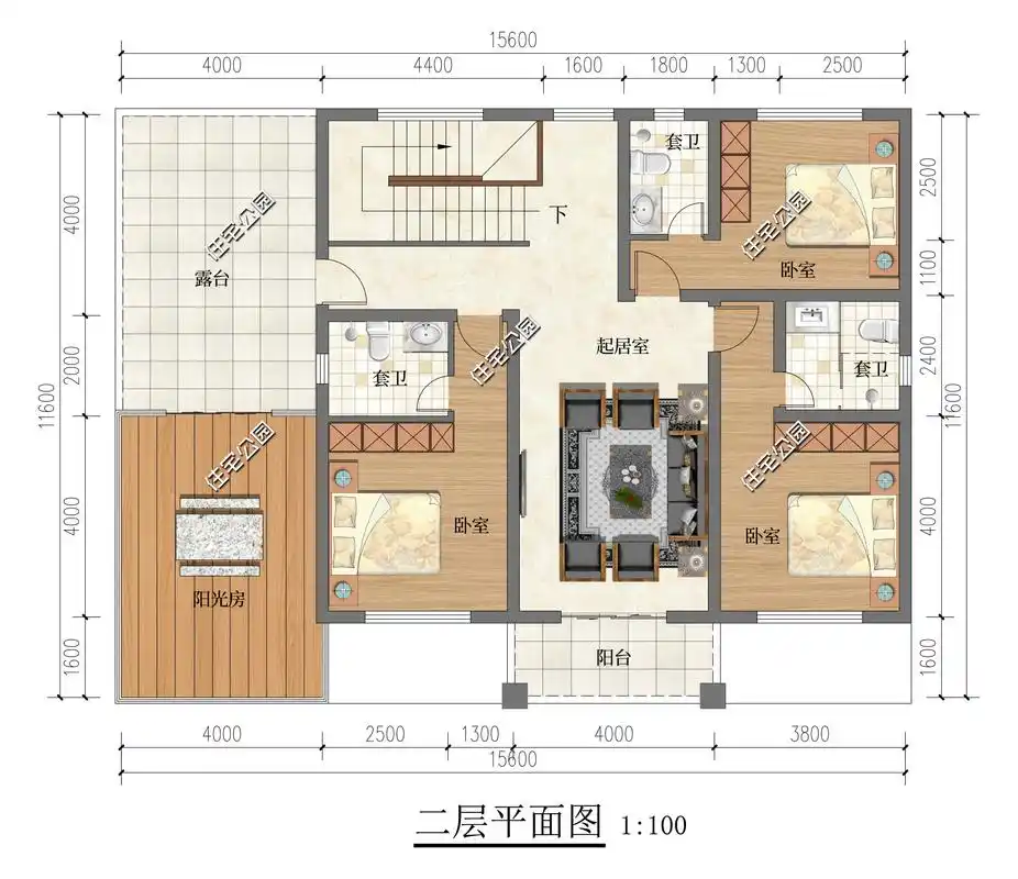 15×11米二层欧式别墅,42平大客厅 双开门厨房,生活方便舒适