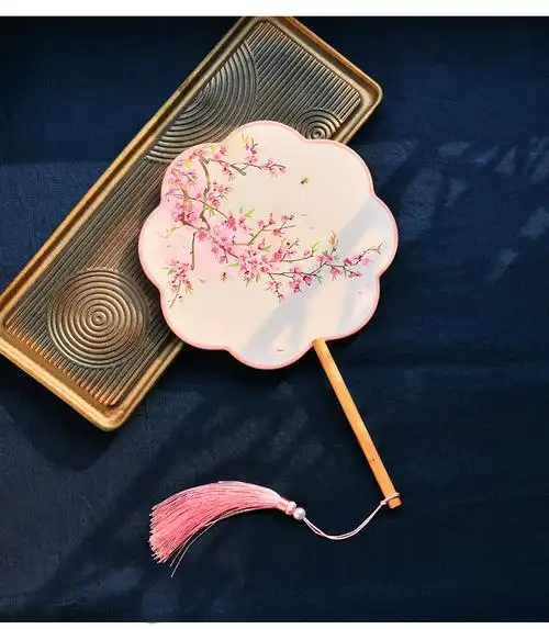 碧冰中国风古典长柄古风汉服团扇走秀舞蹈女宫庭旗袍圆扇可定制 红伞