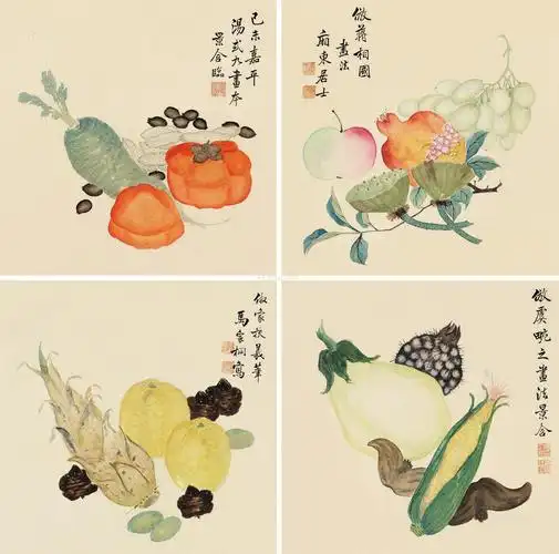 0935己未1919年作五谷丰登四幅镜片设色纸本