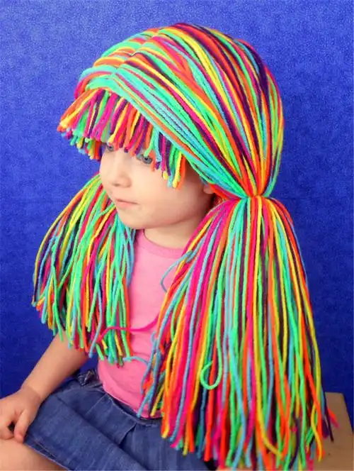 儿童手工毛线假发辫子 女童拍摄道具假发帽 万圣节宝宝狂欢帽子