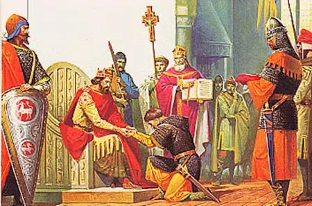 图:骑士单膝跪国王图:单膝跪的同时,手按宝剑说到底,西方之所以没像