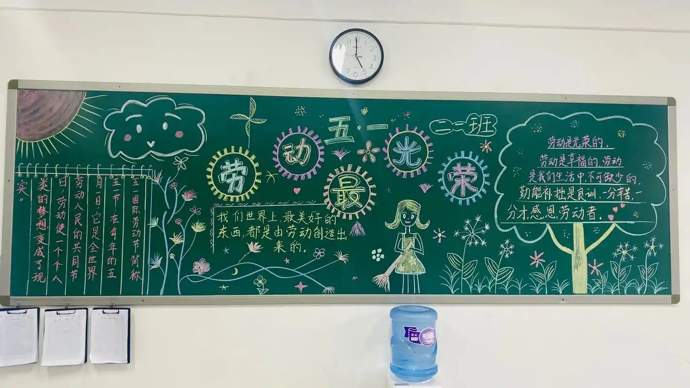 黑板报粉笔画 #班主任视角 #五一黑板报已经更新了 - 抖音
