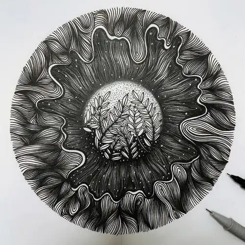 线条减压只有线条组成的画黑白针管笔