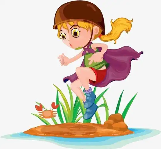 卡通女孩捉螃蟹