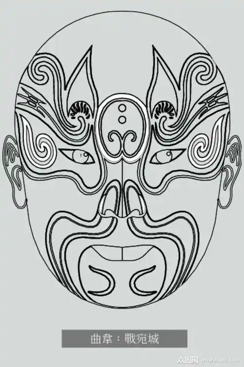 曲伟京剧脸谱线稿图案矢量素材素材