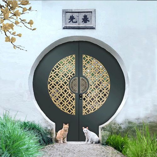 定制中式月亮门不锈钢别墅大门圆形门户外庭院门圆门洞苏式徽派门