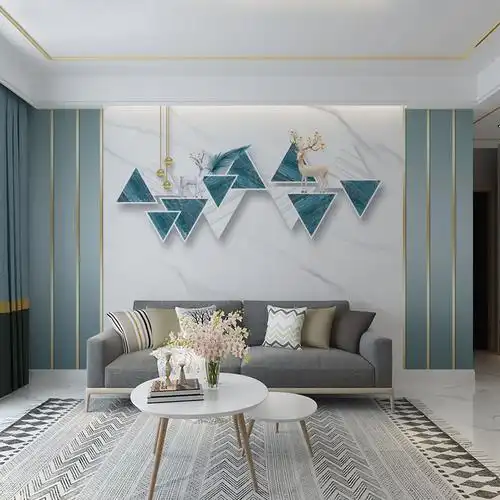 电视墙背景墙壁纸简约现代墙纸壁布轻奢格栅客厅沙发影视墙壁画布