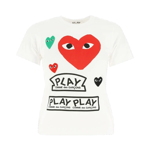 commedesgarcons川久保玲play多色心形涂鸦印花圆领短袖t恤白色女款m