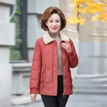 妈妈冬装棉服短款加绒加厚外套中年女装棉袄上衣50岁中老年棉衣女 皮