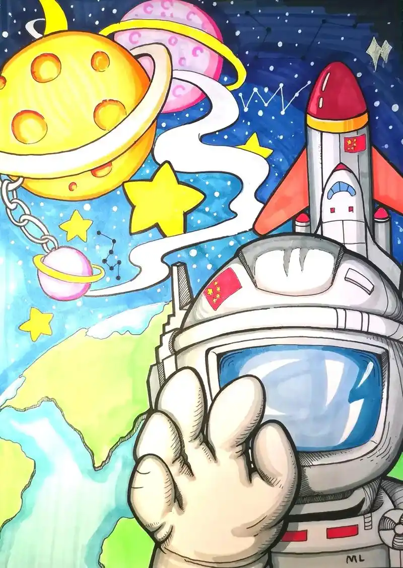 航空航天科幻主题画#创作灵感 #创意儿童美术 #科幻画 #马 - 抖音