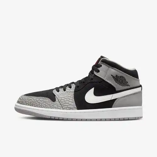 耐克nike男鞋air jordan 1 mid aj1中帮黑灰爆裂纹男子休闲篮球鞋 dm