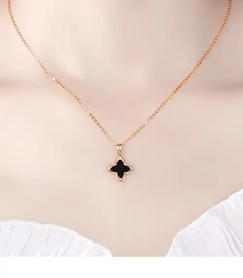 宝仕哲轻奢珠宝品牌四叶草玫瑰彩金项链女夏锁骨2022年新款吊坠520