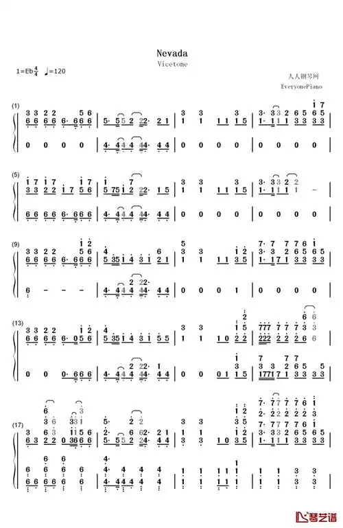 vicetonenevada钢琴谱数字双手