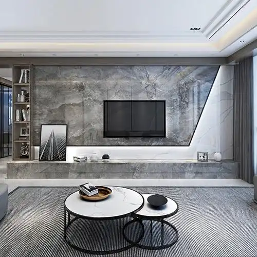 现代简约客厅悬空电视背景墙瓷砖轻奢影视大理大理石瓷砖背景墙