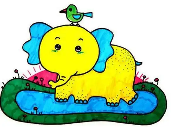 大象彩色水粉画大象水彩画图片大全