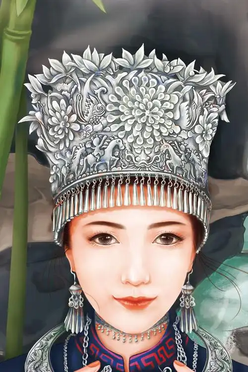 苗族银饰人物插画