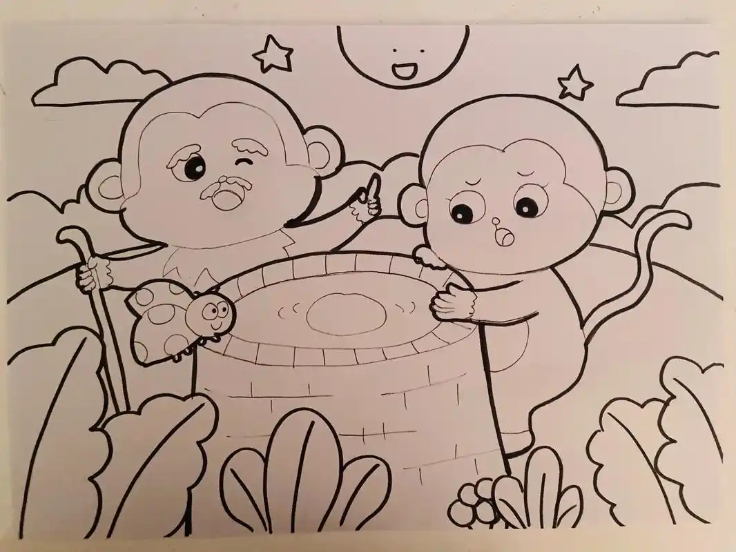 考编儿童画 | 故事配图:猴子捞月     临摹自小李老师小课堂 就一只笔
