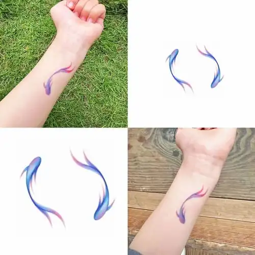 蓝色锦鲤纹身贴防水持久男女手臂手腕脚腕小鱼纹身贴性感锁骨文身