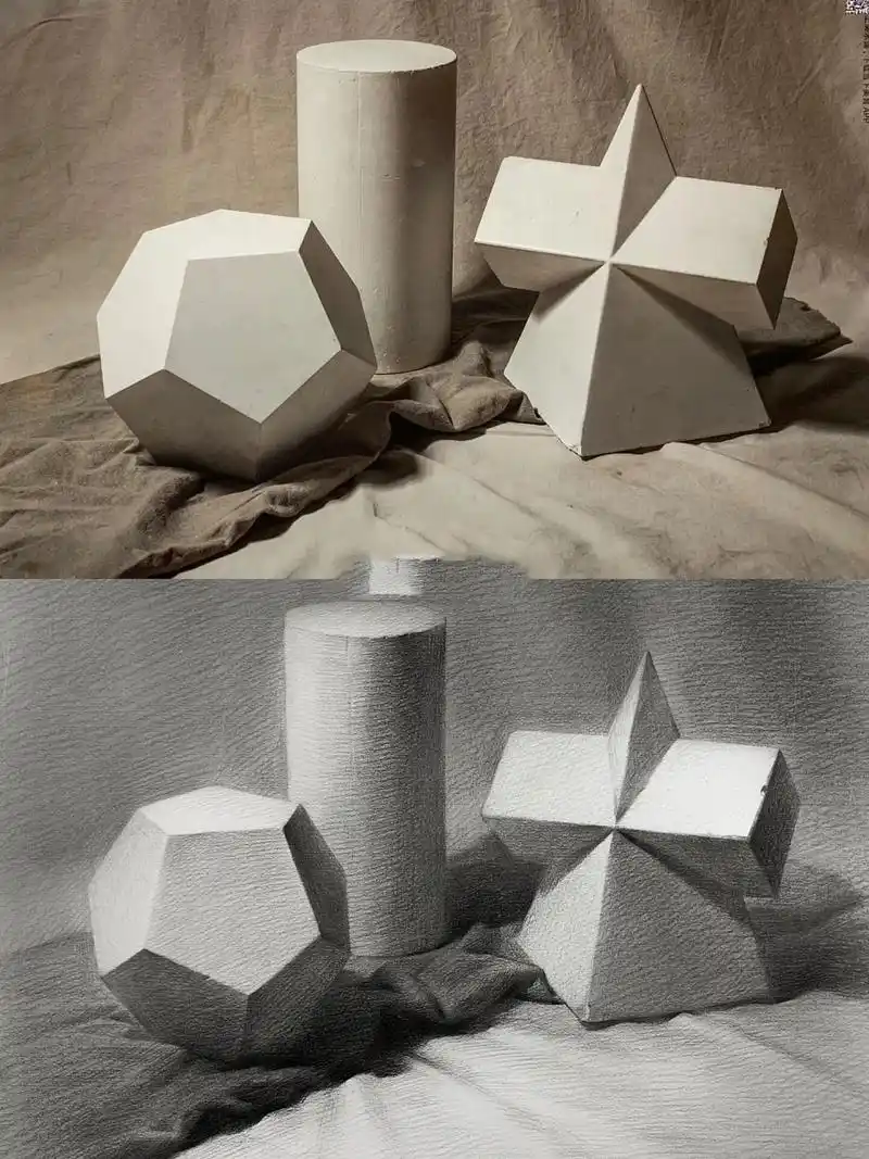 石膏几何体素描 高一的基础课,石膏几何体的作画步骤