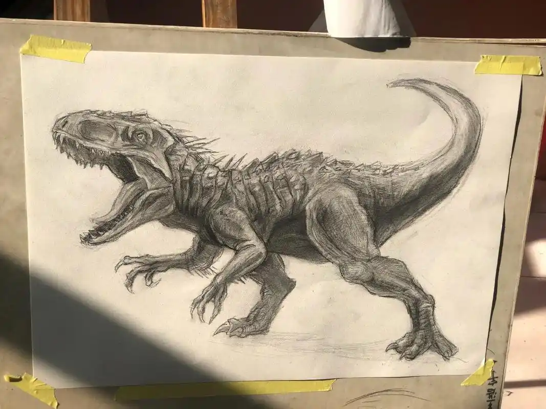 暴虐霸王龙绘画过程 .侏罗纪公园 绘画#手绘 #哥斯拉绘画 - 抖音