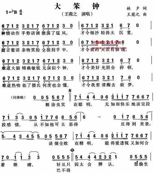 通俗歌曲 大笨钟01 通俗歌曲 大笨钟01下载 简谱下载