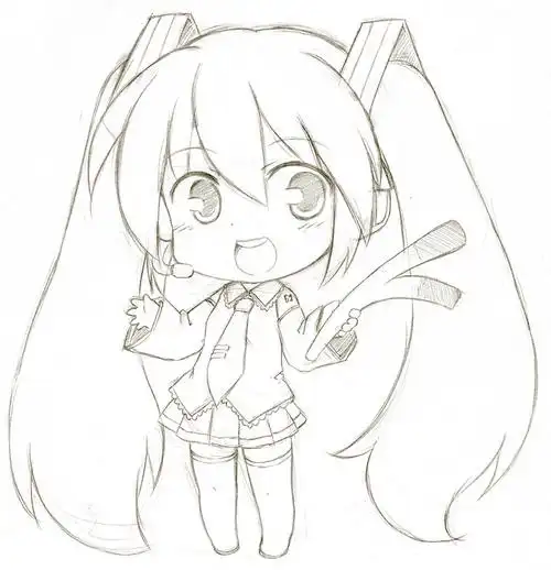 黑白线稿 二次元 少女 q版 萌系 初音未来 壁纸qianxi丶此乃线稿