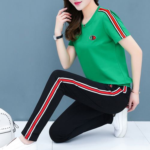 自信龙夏季女纯棉套装夏天大码短袖宽松显瘦运动套装女休闲两件套