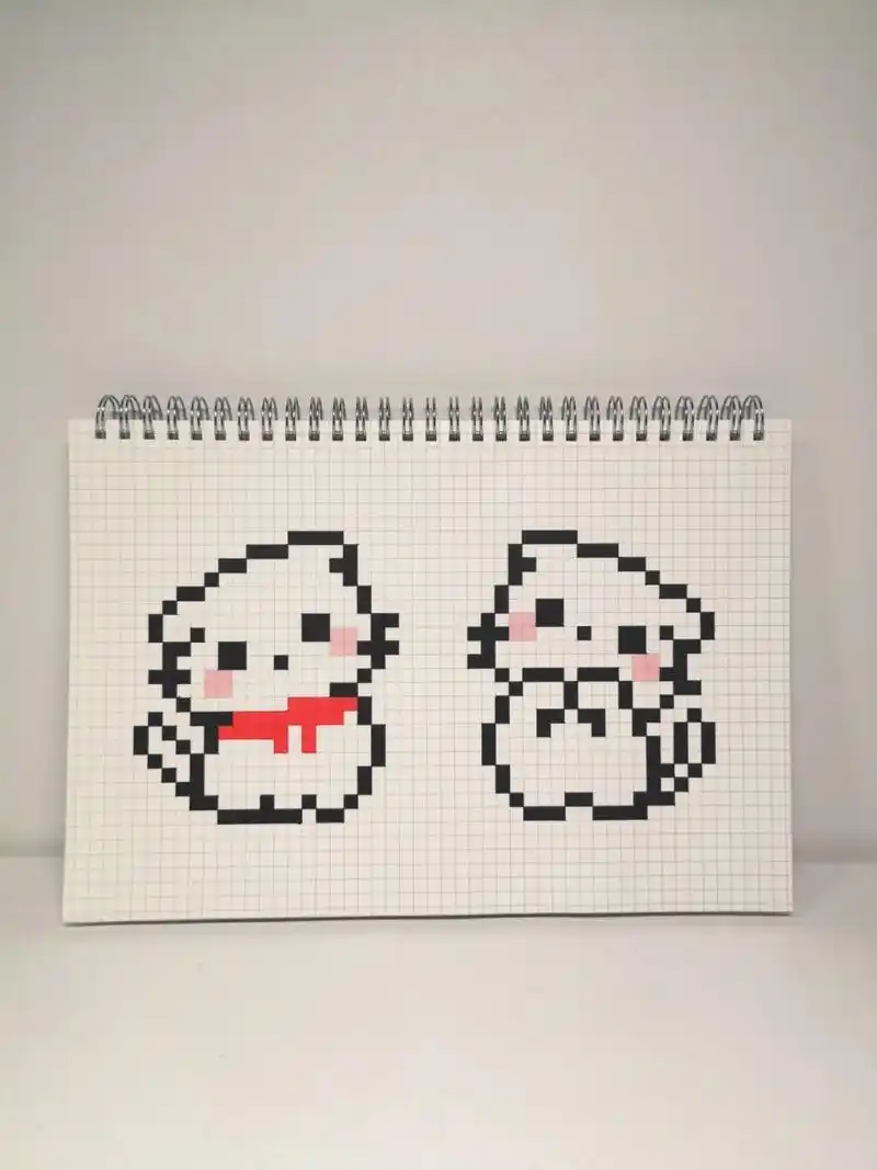 像素画:两只猫咪,双倍可爱93 周五下班倒计时～ 网格本:b5 像素图纸