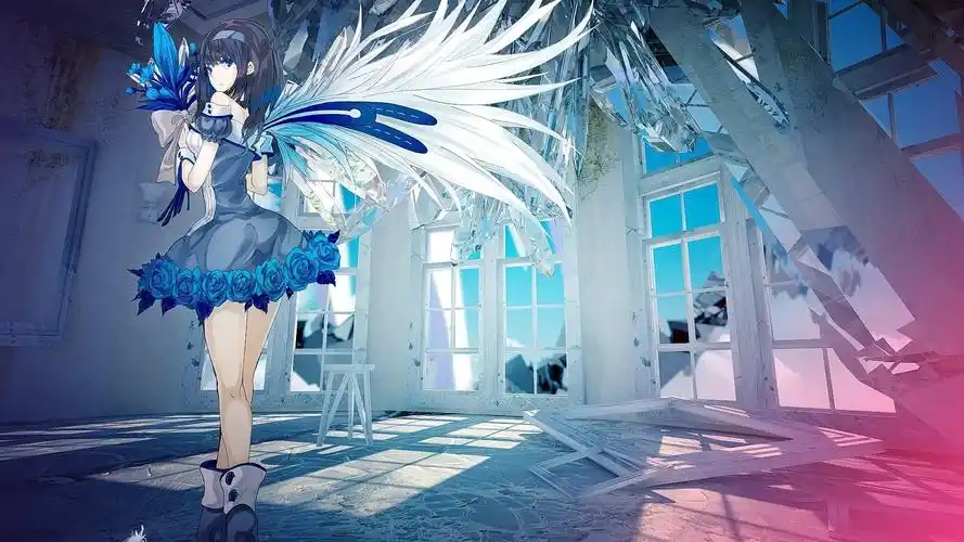 二次元性感粉发美女桌面壁纸