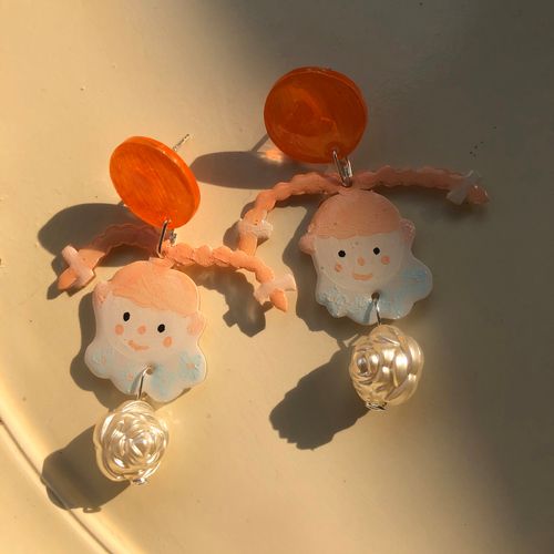 高马尾lucky耳环/可爱幸运娃娃/925银防过敏lucy doll系列