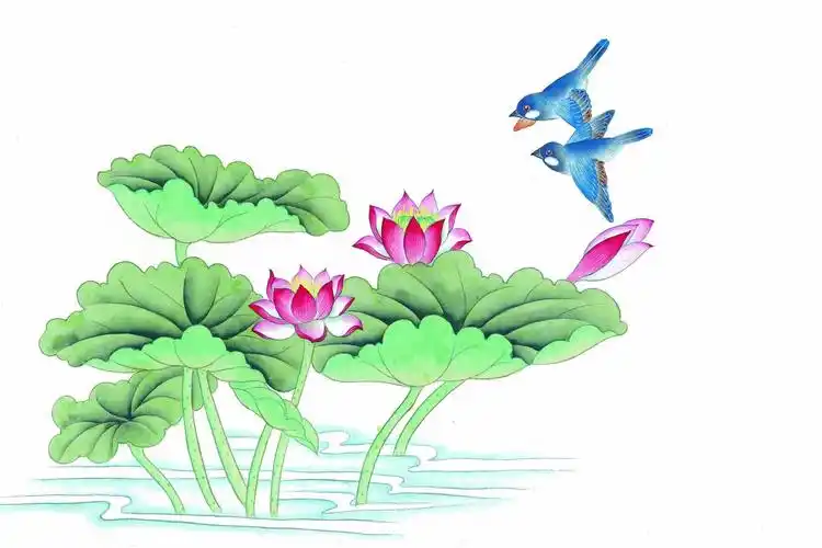 精选清新简约的古典手绘花鸟植物彩色水墨画高清桌面壁纸图片下载第一