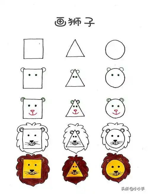 动物简笔画,圆形三角形方形画熊猫奶牛等各种动物简单形状简笔画(几种