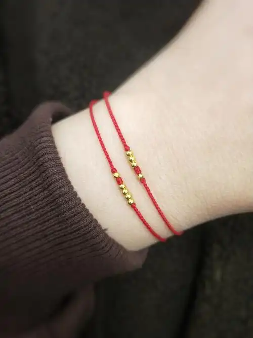 24k纯金黄金转运珠手工编织本命情侣手绳手链脚绳脚链